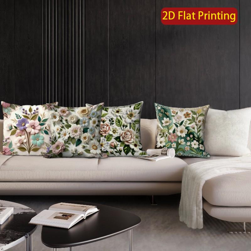 2D Vintage Floral Embossed Style Throw Pillow Covers Pattern Cushion Cover Suitable For Sofa Bedroom Car Pillow Cover
