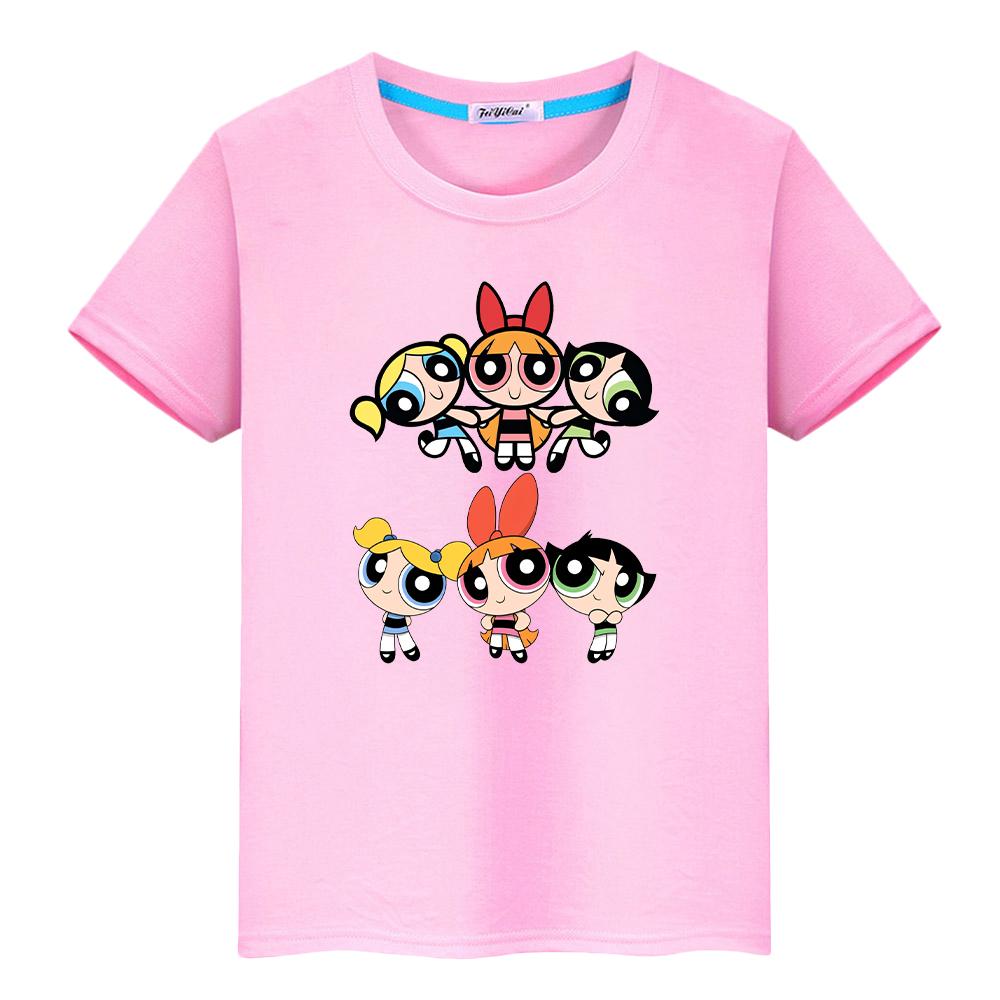 Kawaii Powerpuff Girls Print  T Shirt for Kids Boy 100% Cotton Tops Anime Tshirt  Y2k One Piece Girl Clothes
