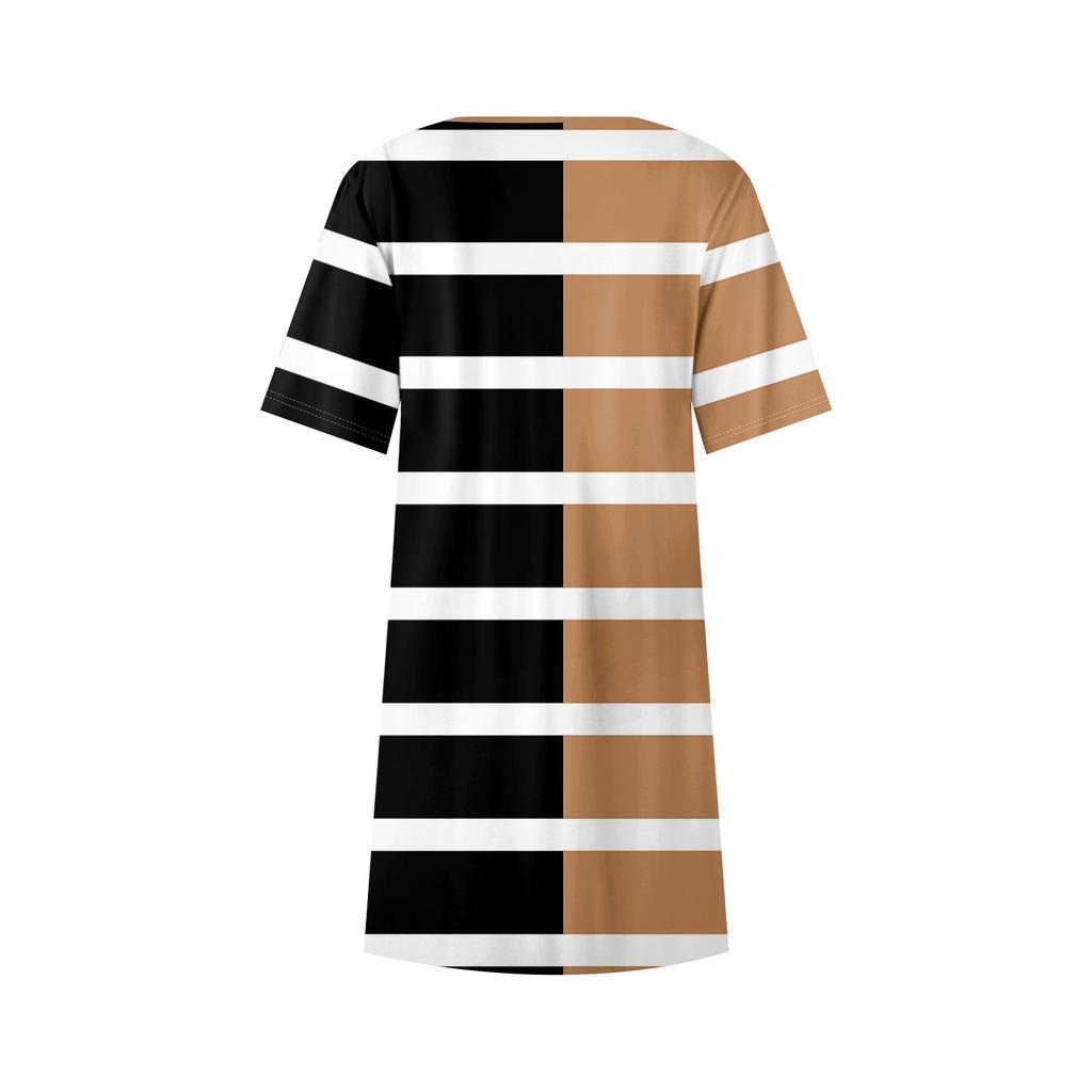 Damen Sommer Casual Rundhals Plissee Mit Taschen Bedruckte Kurzarmkleider