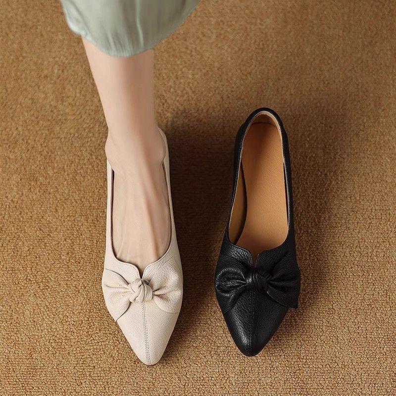 Low Heel Elegant Pointed Toe With Bow Ladies Pumps Spring and Autumn Korean Style Young Fashion Comfortable Women's Shoes Sale