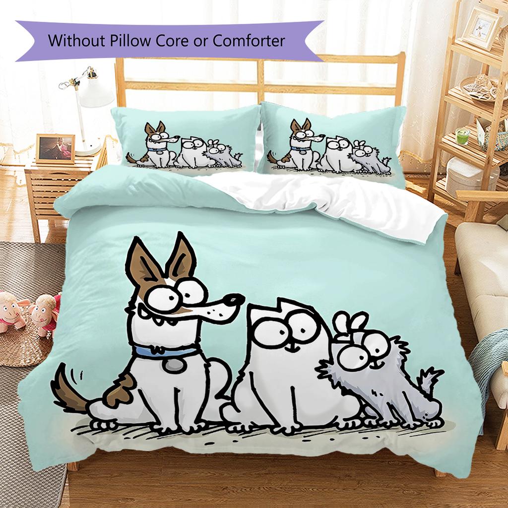 Biancheria da letto con motivo Simon's Cat, Set piumone Copripiumone Federa Regalo di Compleanno per la Casa (1 * copripiumino + 2 * federa, senza nucleo)