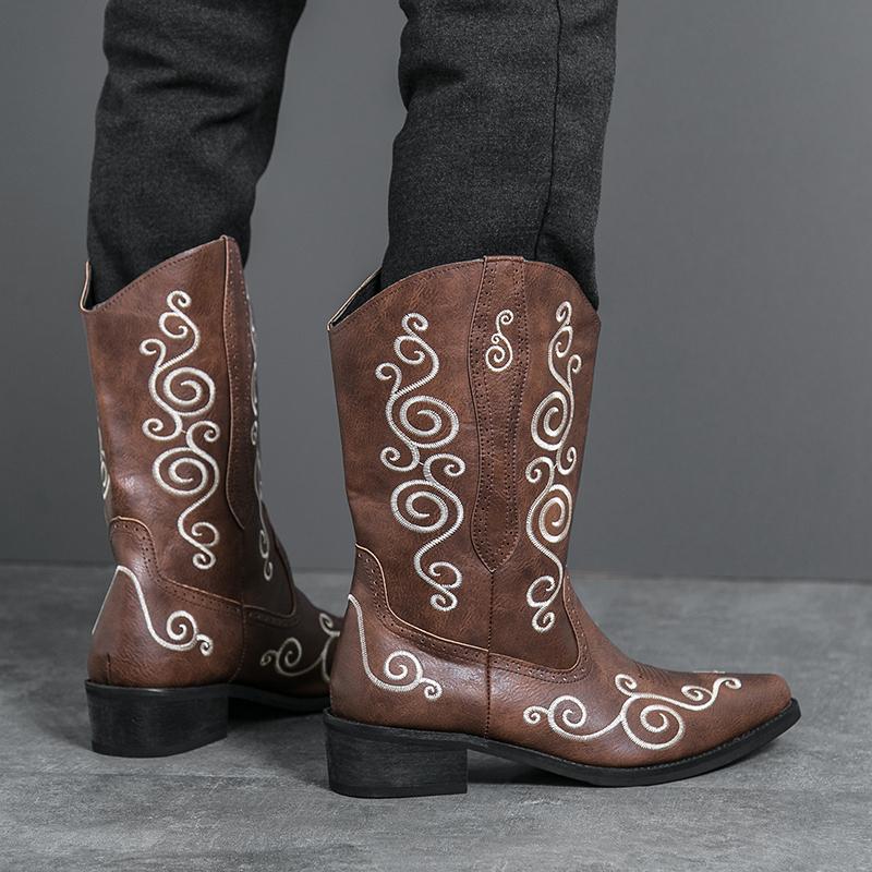 Fashion New Winter Fashion High Tops Embroidery Pattern Western Cowboy Boots For Men's Casual Luxury Brand High-top Shoes Zapatos Hombre
