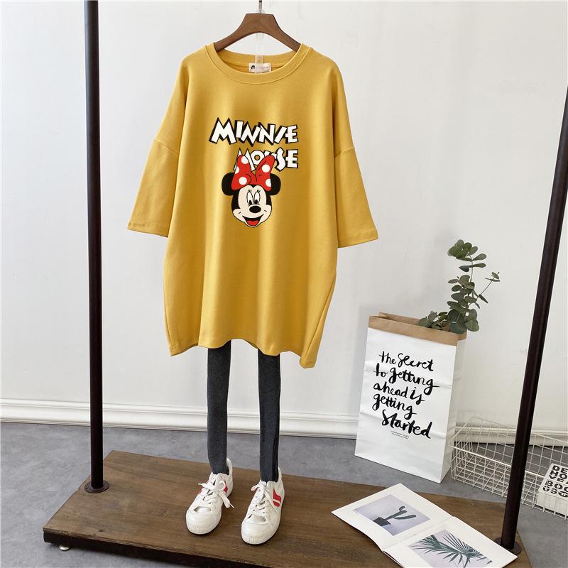 Women's Summer Maternity Cotton T-Shirt - Short Sleeve, Loose Fit, Stylish Mid-Length Print