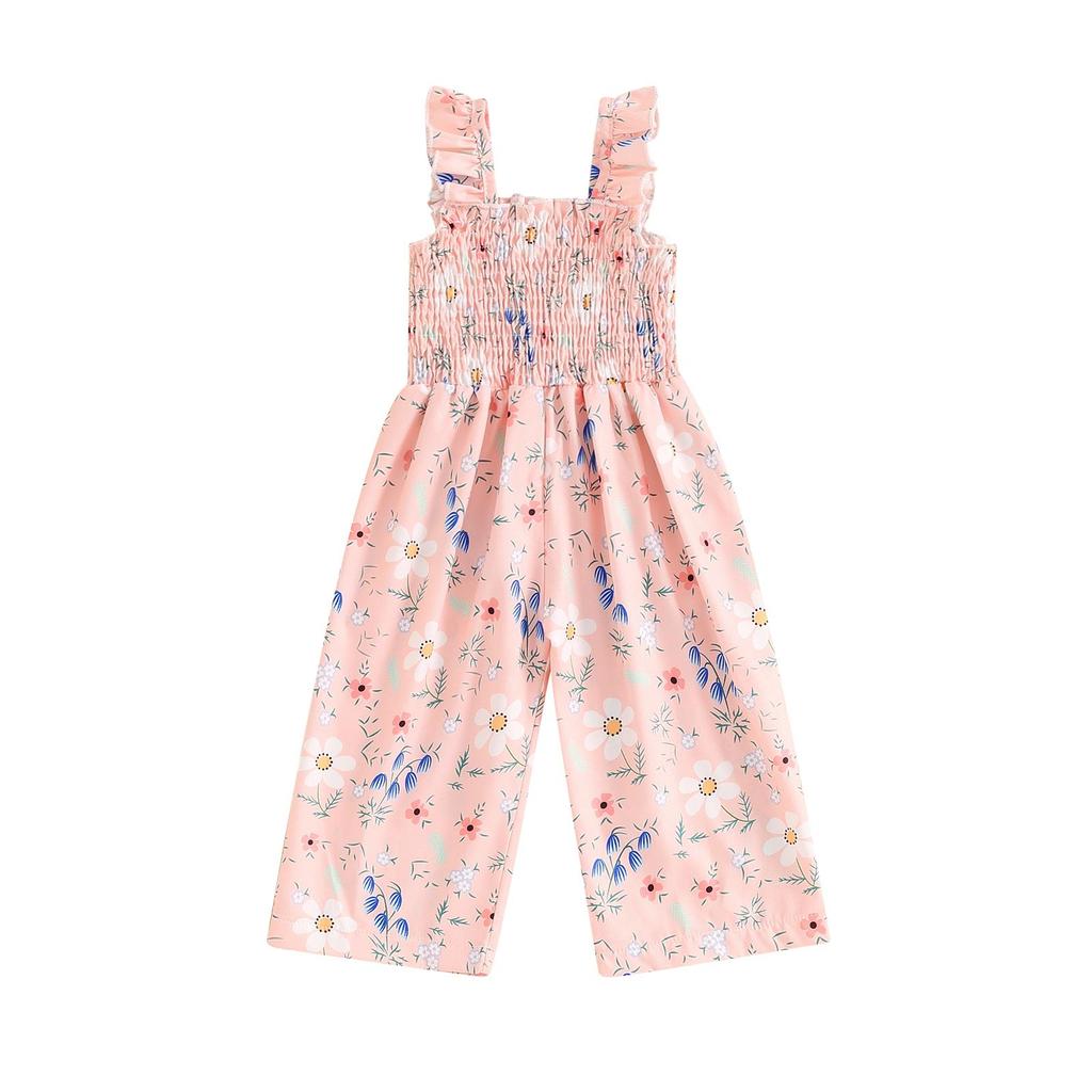 Baby Girl Casual Jumpsuit 6 12 18 24 Months 3 4 Years Summer Floral Print Sleeveless Wide Leg Romper Pants for Newborn Toddler Cute Clothes