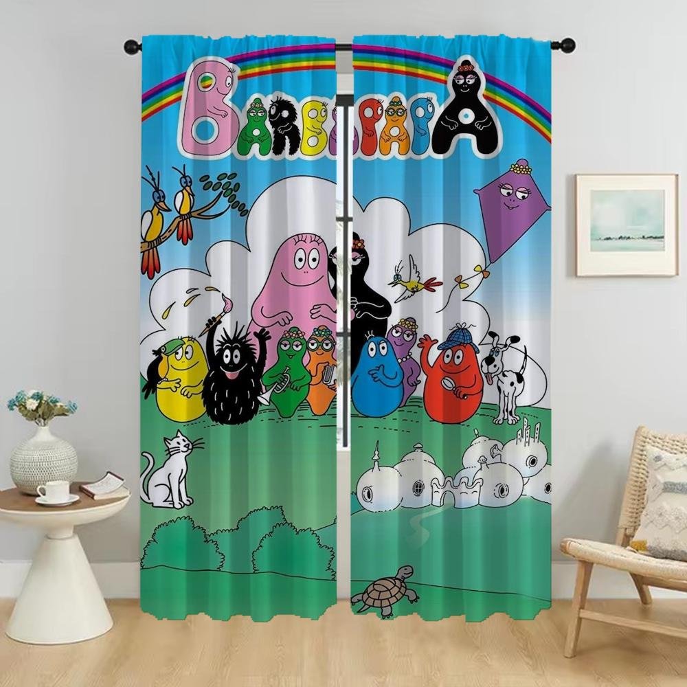 Les Barbapapas Curtains Child Room Home Interior Curtains 2 Pieces Window Curtain Shades Partition Tulle for Bedroom Living