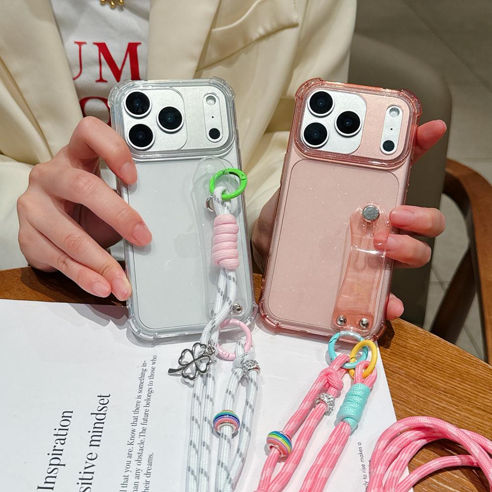 KEYSION Crossbody Wrist Strap Transparent Phone Case for iPhone 13 14 15 16 17 Pro Max Air 16 Plus Long Lanyard Shockproof Cover