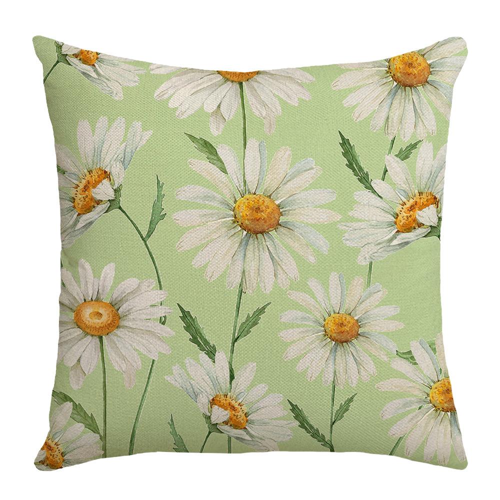 Summer Chrysanthemum Pillowcase Green Plant Flower Polyester Printed Sofa Cushion