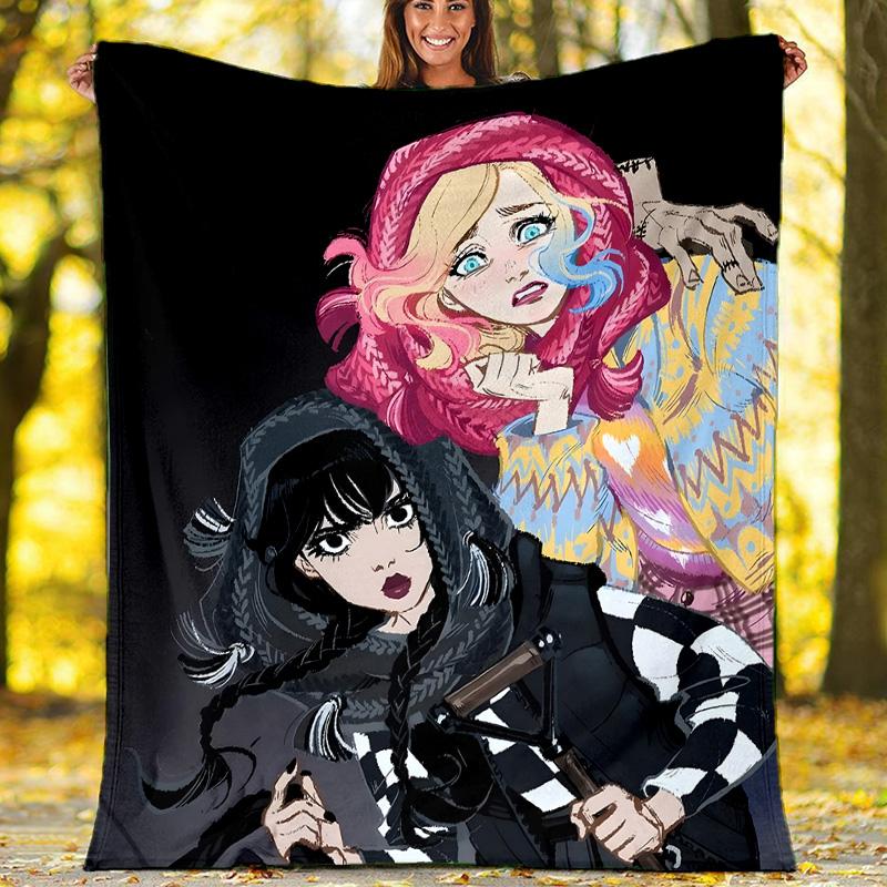 1pc Addams Family Wednesday6 Theme Blanket - Digital Print, Polyester, Cozy for All Seasons, Perfect for Outdoor, and Travel
