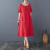 Vintage Floral Jacquard Casual Dress Women Summer Loose Fit Basic Plus Size Short Sleeve Solid Lady Dress