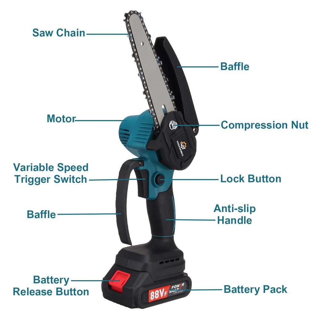 88VF 6 Zoll Bürstenlose Elektrische Säge Mini Kettensäge Batterie Display Holz Cutter Beschneiden Garten Power Tool Für Makita 18V batterie