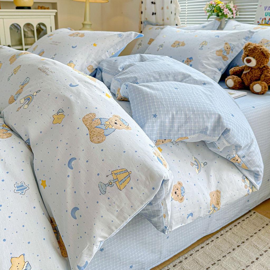 100 pure cotton four-piece set, new cotton quilt cover, bed sheet, bed hat, student dormitory single bed three-piece set 1