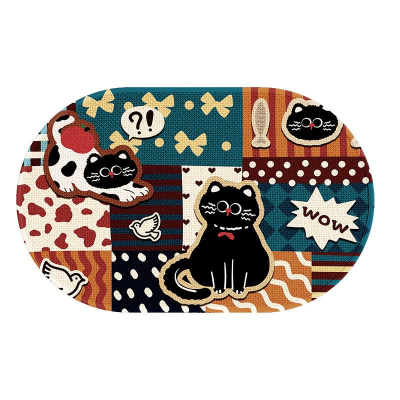 Cartoon Bathroom Floor Mat, Bathroom Sari Hemp Foot Pad, Toilet Door Non-Slip Absorbent Pad, Quick-Drying Carpet