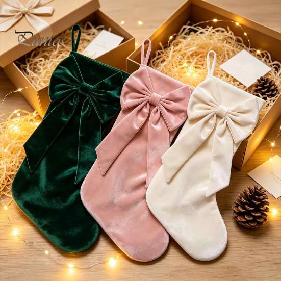 Reusable Fabric Stockings Velvet Christmas with Decorative Bow, Large Xmas Hanging Gift Holders Socks for Fireplace, Mantel, Tree, Holiday Party Decor
