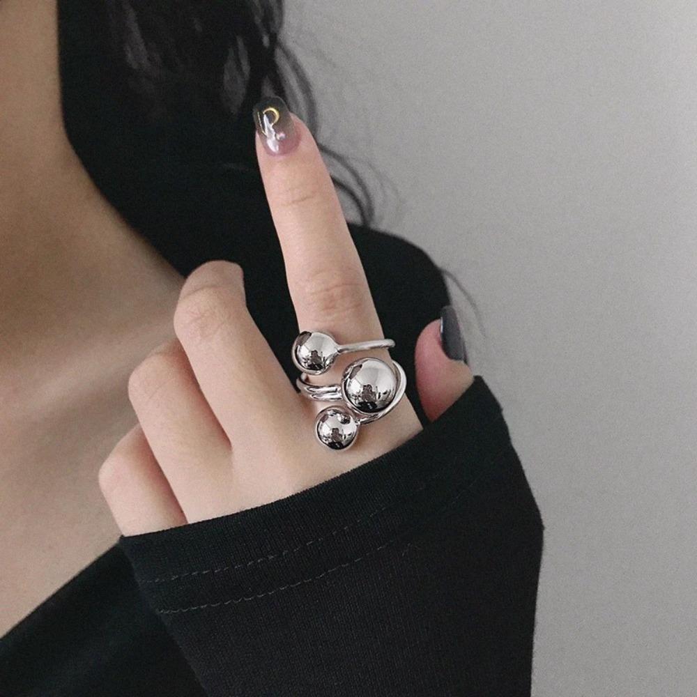 All-Match Irregular Planet Ring Light Luxury Finger Opening Ring Metal Ball Ring  Girlfriend