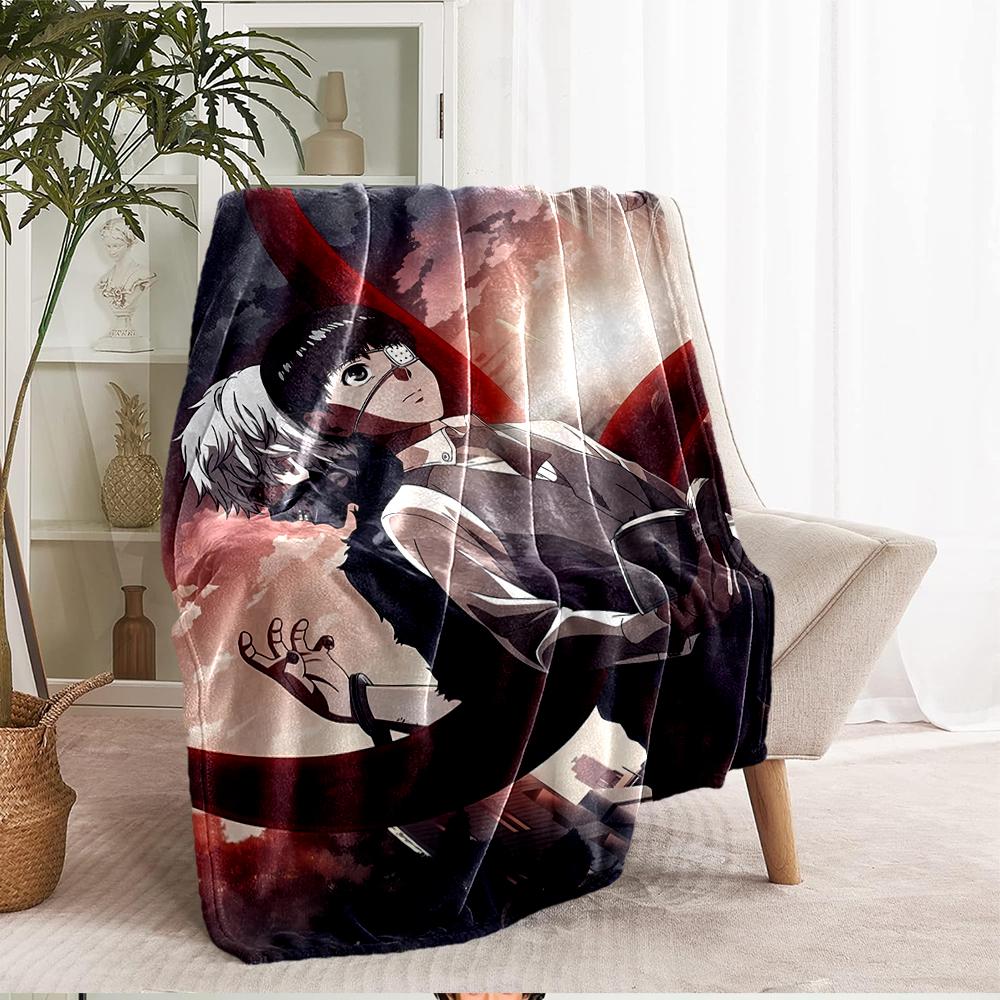 Tokyo Ghoul Theme Printed Blanket - Perfect for Couch, Bed, Travel & Outdoor Use | Machine Washable, Cozy & Durable.
