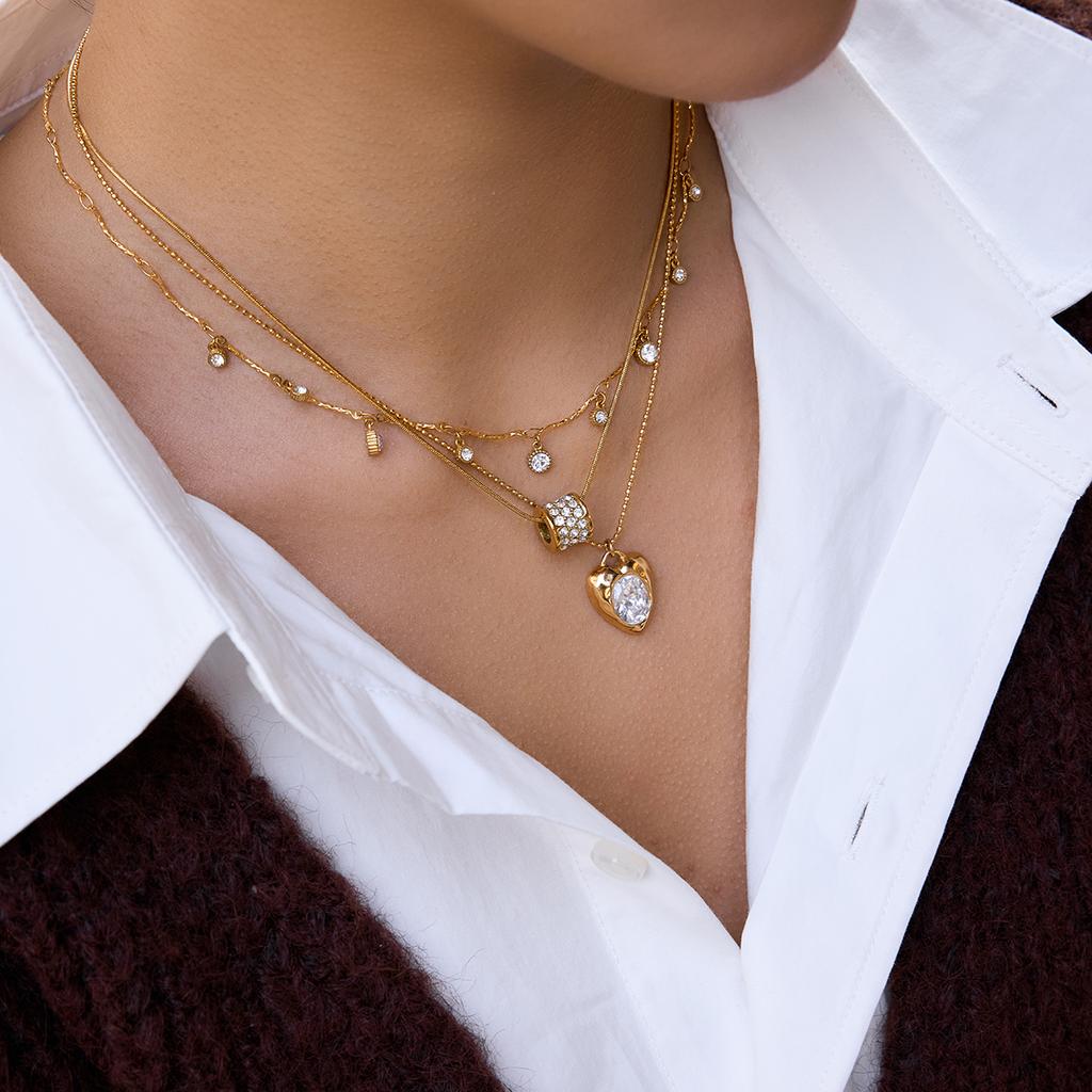 Youthway Delicate Round Crystal Pendant Necklace For Women 18K Gold Plated Stainless Steel Necklace Fashion Jewelry Gift