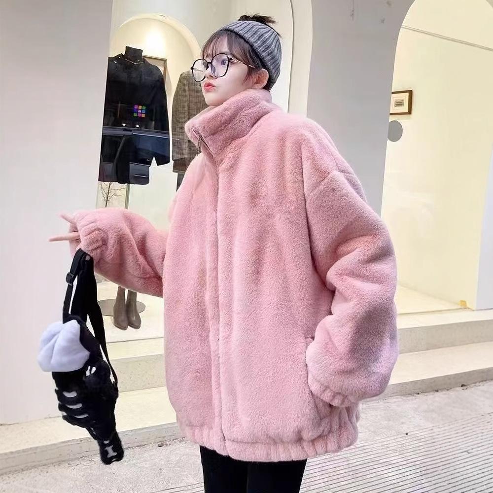 Winter new imitation fur stand-up collar jacket fluffy sweater casual loose thickened women's plush