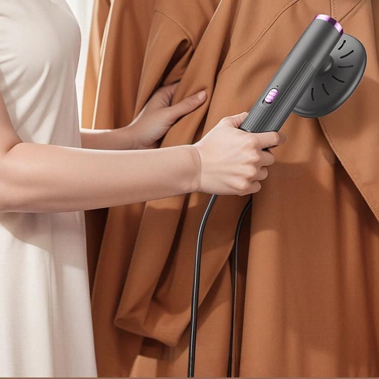 Portable Mini Steam Iron Fast Heating Dual Use Hanging or Flat Ironing for Home Travel Quick Touch-Up - Khaki Gray-Purple