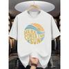 Men' Retro Sun & Wave Graphic T-Shirt - Vintage Print Short Sleeve Tee with Design, Round Neck Casual Summer Shirt, Machine Washable Comfortable Top