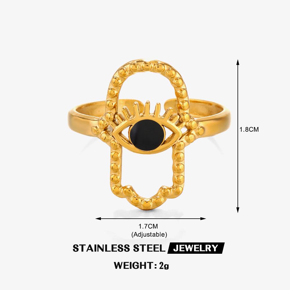 

Hamsa Hand Evil Eye Enamel Ring Stainless Steel Amulet Hand of Fatima Finger Rings Vintage Women Zircon Birthday Gift Wholesale resizable чорний
