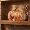 Vintage Style Pumpkin Statues Thanksgiving Fall Table Decoration, Rustic Block Wooden Sign, Autumn Wood Craft Decor Farmhouse Tabletop Centerpiece for