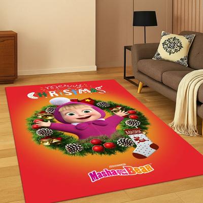 3D M-Masha and Bear Cartoon Carpet Rug for Bedroom Living Room Sofa Doormat Home Decor,Kid Game Area Rug Non-slip Christmas Gift