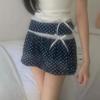 Retro Polka Dot Bow Lace Trim A-line Skirt - Summer Slimming Style