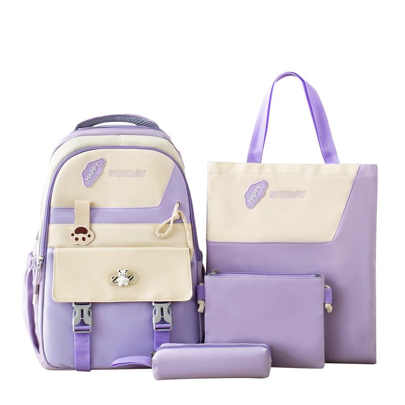Junior high school backpack women's large-capacity four-piece set middle school student backpack high-value college student schoolbag