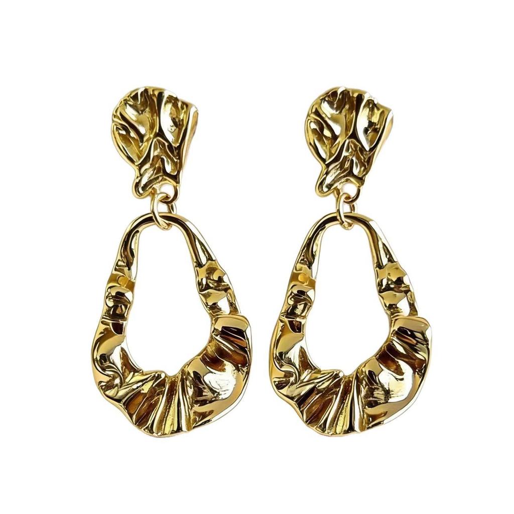 Custom Irregular Pleated Stud Earrings for Women - Luxurious Hong Kong Style Trendy Accessories