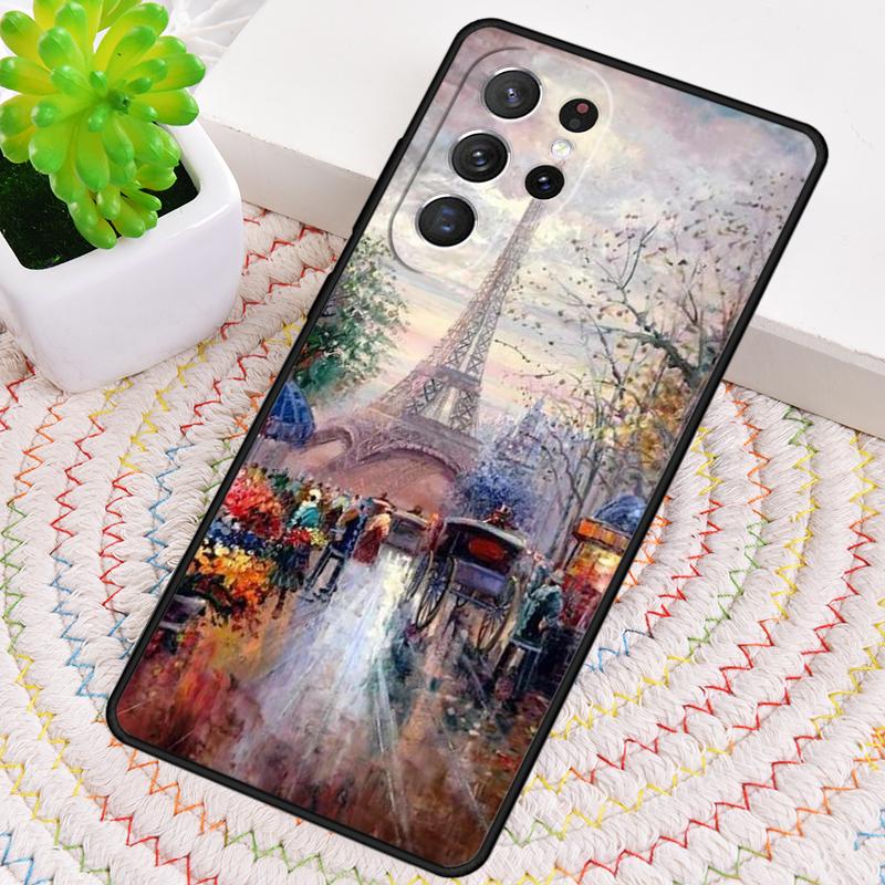 Oil Painting Paris Eiffel Tower Silicone Phone Case For Samsung Galaxy note 10 pro S26 S25 S24 S23 S22 S21 Plus Ultra Capa Cover
