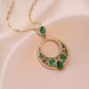 Geometric Circle Pendant Necklace for Women Fashion Green Cubic Zirconia Necklace Hypoallergeni Tainless Steel Chain Jewelry Accessories