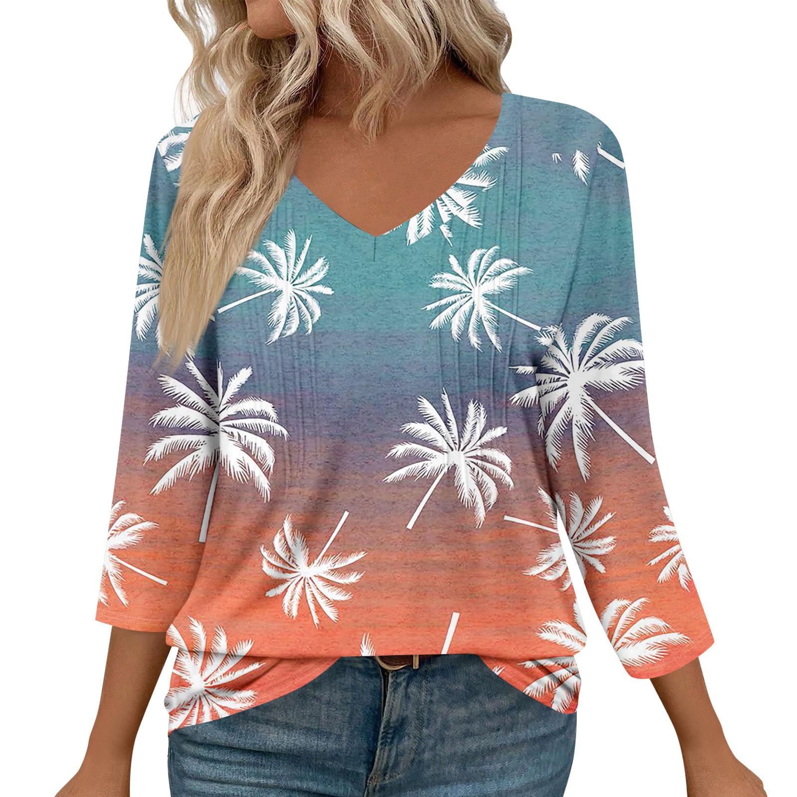 

Женская мода повседневные топы с рукавом 3/4 плиссированные модные топы футболки M оранжевый