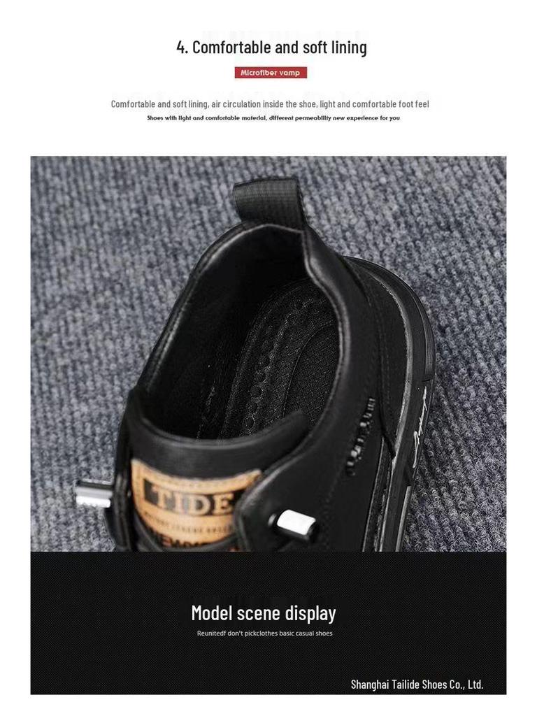 2023 Men's Black Waterproof Non-slip Casual Leather Skate Shoes