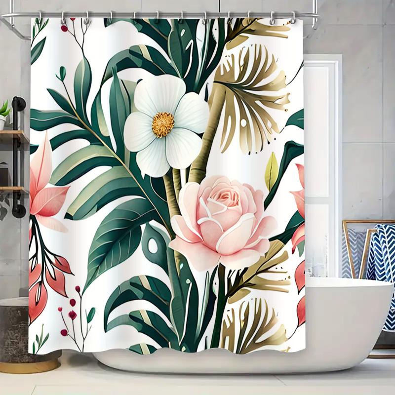 

Waterproof Floral Shower Curtain Waterproof Bath Decoration With Green Plant Design For Bathroom Decor (White Flower) Home Garde W60H190(CM)-1 Pcs