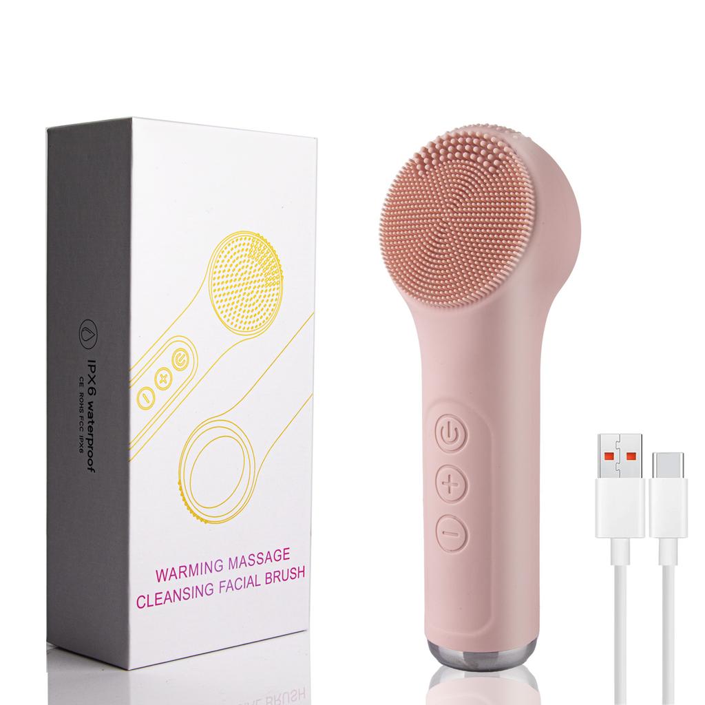 Sonic Warming Facial Cleansing Brush Waterproof Rechargeab Scrubber Exfoliating Vibrating Deep Clean Face Cleaner Skin Care Tool