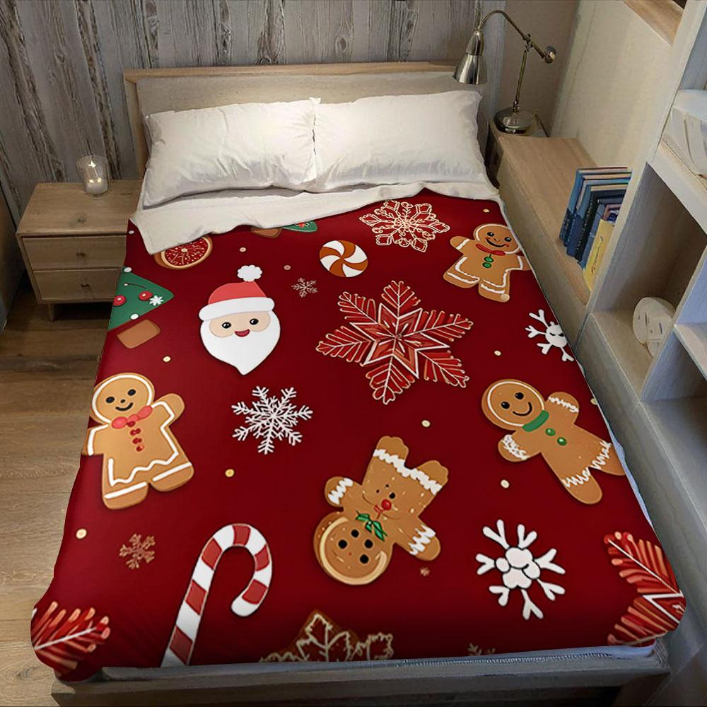 Gingerbread Christmas Printed Blanket Suitable for Sofas Beds Offices Travel Camping Chairs Warm Plush Blanket