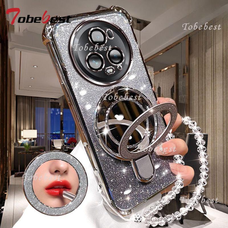 For Huawei Honor Magic 7 Lite 6 5 4 3 Pro Case Glitter Plating Makeup Mirror Magnetic Phone Holder Bracelet Cover