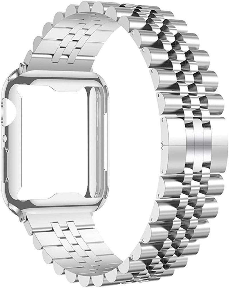 

Metal Band+TPU Soft Case For Apple Watch 45mm 44mm 41mm 46mm 42mm 49mm Stainless Steel Wristband iWatch 11 10 9 8 7 6 5 SE Strap For 38mm серебряный