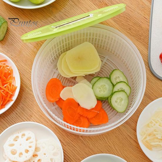 Food Grade Vegetable Strainer Salad Spinner, Manual Quick Drying Fruit Washer, Multi Functional with Large Capacity Spinner Slicing Blade Design,