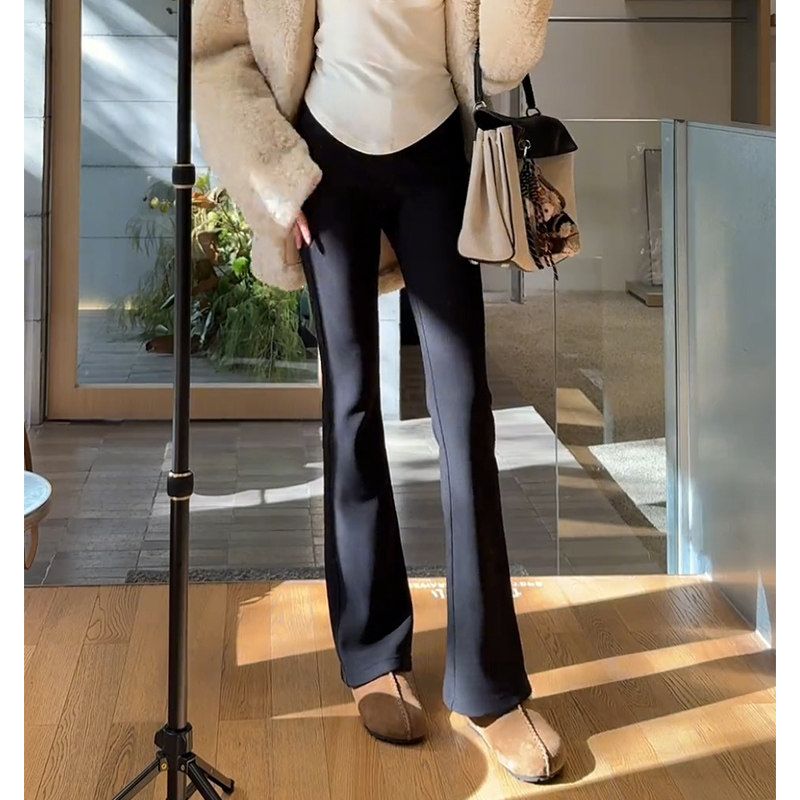 Black Slim-Fit Flared Casual Pants for Women, Spring/Summer 2026 New High-Waisted Stretchy Slim-Fit Bootcut Pants Black [Extended Length] L