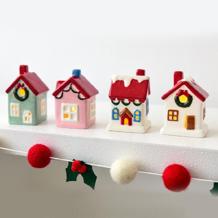 Casa de Férias de Cerâmica Display Alimentado por Bateria Peça de Destaque Festiva Para Decoração de Inverno Ornamento de Exibição de Inverno