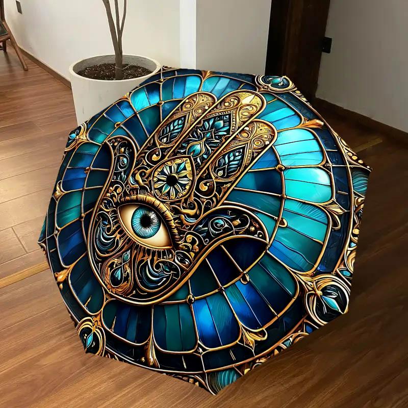 1PC Stained Glass Window Circle Automatic Open/Close Umbrella with Windproof, 8-Rib Sturdy Canopy, Durable Ribs, Fashionable Design1206A