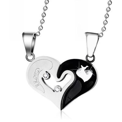 Korean Heart Couple Necklace: Titanium Steel Heart-Shaped Pendant