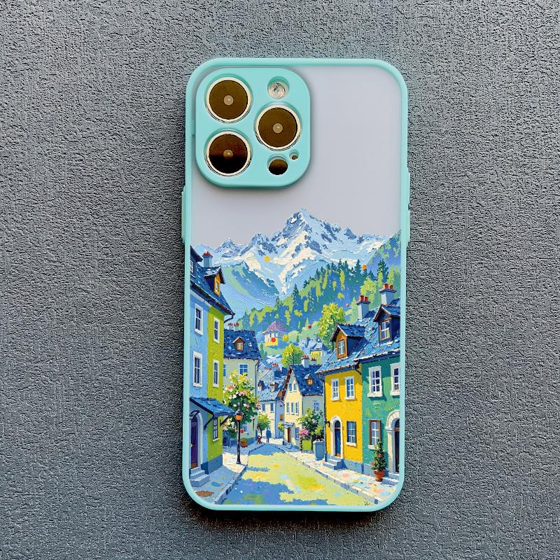 Street View Snow Mountain Town Phone Case For iPhone 16 15 14 Pro Max Plus 13 12 Mini 11 Pro Max 7 8 Plus SE2 XR XS X Back Cover