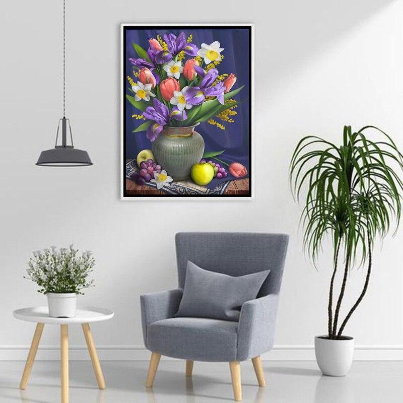 DIY 5D Diamond Painting Full Round Drill Mosaic Vase Flowers Diamont Embroidery Cross Stitch Home Decor Manual Art Gift