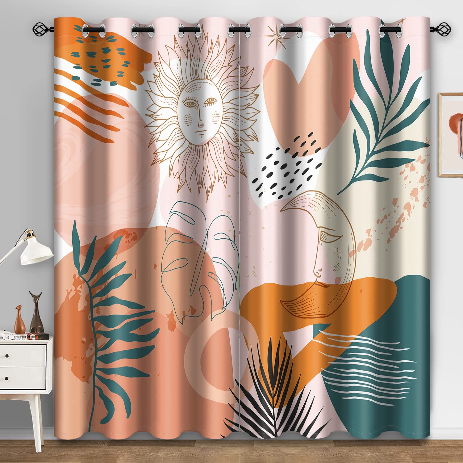 

Затемнена віконна завіса Mid Century Boho Термоізольовані штори для конфіденційності Спальня Кухня Вітальня Високі штори для затінення W55 X H120cm X 2&HOOK