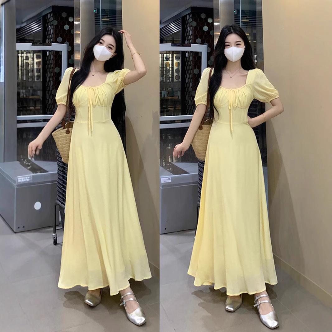 

Ретро французское летнее платье А-силуэта с открытыми плечами Large