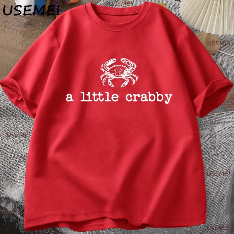 

Funny Beach Meme TShirt A Little Crabby Printed Tshirt Summer Oversize Tshirts Tee Fashion Short Sleeve Summer Oversized Tops S