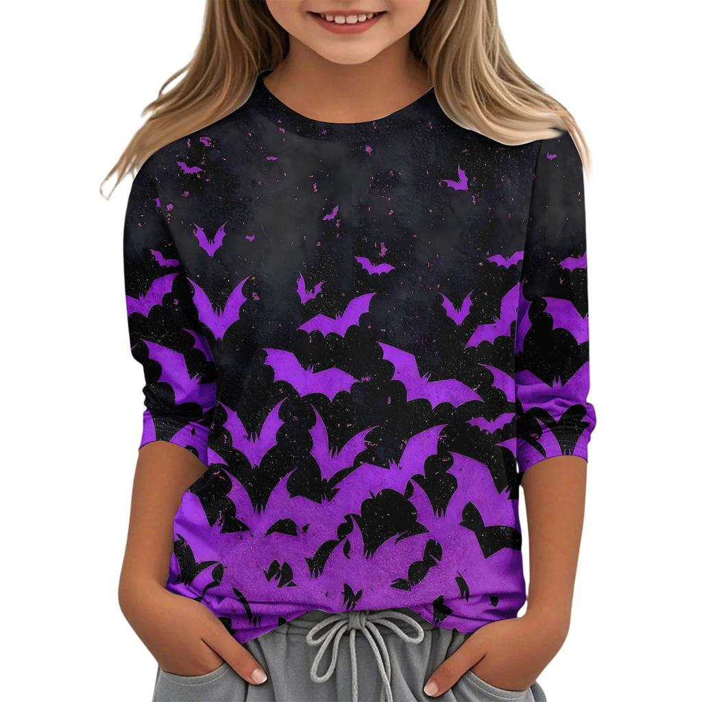 Children's Casual Three-quarter Sleeve Round Neck Top