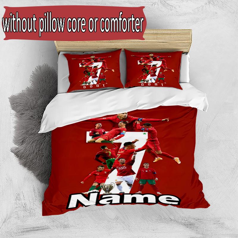 3pcs Duvet Cover Set (1*Duvet Cover + 2*Pillowcase, Without Core), Custom Name Cristiano Ronaldo Pattern Bedding Set, Home Bedroom Decor Gift